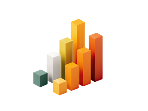 3D bar graph, various colors, isometric view