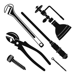 Collection of Tools and Fasteners Silhouettes wrench