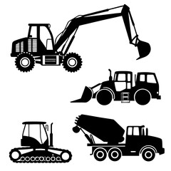 Construction Vehicle Icons Set excavator bulldozer