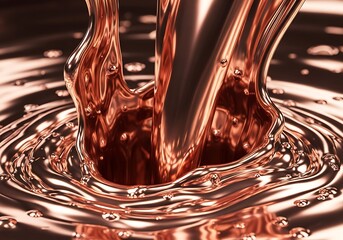 Liquid bronze eruption, a mesmerizing dance of metallic fluidity and gravity defying forms showcases smooth surfaces