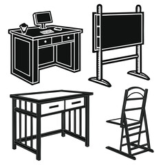 Desk and Chair Silhouettes with Computer furniture