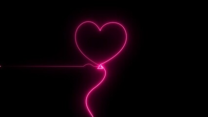 Glowing pink neon heart with pulsing electrocardiogram line, seamless looping animation symbolizing health, love, and digital connection on a dark background - Powered by Adobe