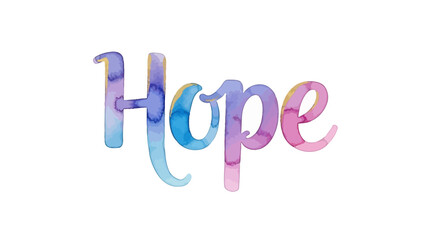 Artistic watercolor word 'Hope' in serene ocean blue hues on white background, conveying optimism