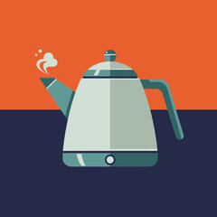 Illustration of a steaming kettle on a two-tone background.