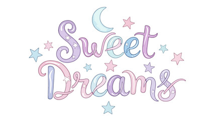 Whimsical pastel lettering for bedtime wishes with cute stars and a crescent moon