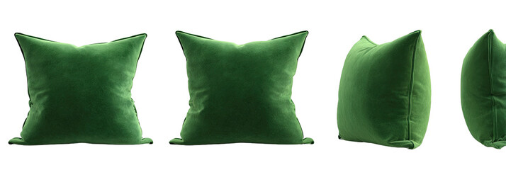 Emerald green velvet throw pillows in various angles