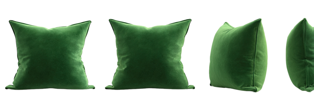 Emerald green velvet throw pillows in various angles
