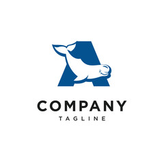 Letter A Beluga Whale Logo Icon Vector