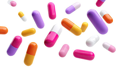 Colorful pills scattered in air