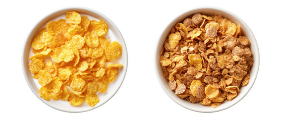 Crispy Cornflakes with Dried Cranberries and Milk in a Bowl top view transparent background