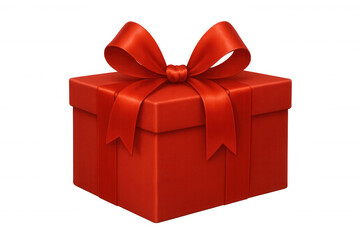 Obraz premium Elegant red present box with decorative satin ribbon and big bow, isolated on transparent background for festive design use