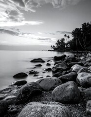 Tranquil coastal scene at sunset