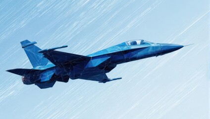 Dynamic blue fighter jet soaring through the sky, a symbol of power, speed, and modern aviation technology