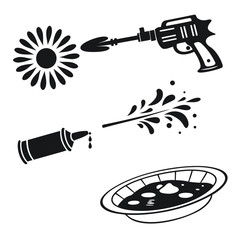 Holi Festival Water Gun and Colors Icons Black Silhouette