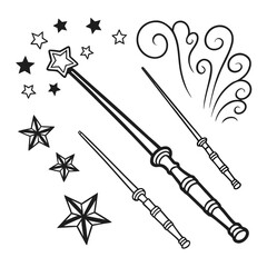 Magical Wands Stars and Swirls Illustration magic wand