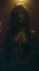 Fototapeta premium moody portrait of a woman in dim lighting 
