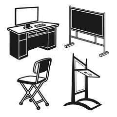 Office Furniture and Display Stand Icons desk computer