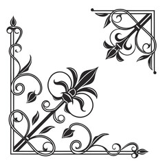 Ornate Black Corner Flourish with Fleur de Lis decorative © Akshay