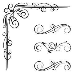 Ornate Black Flourish Corner and Swirl Designs decorative