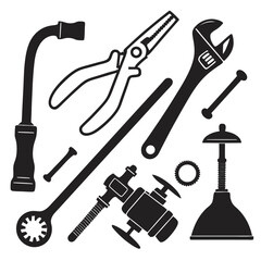 Plumbing and Repair Tools Silhouette Collection wrench