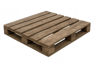 Wooden shipping pallet flat lay shot, emphasizing logistics and industrial supply chain support, transparent background