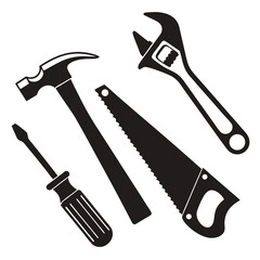 Silhouette of Common Hand Tools for Repair hammer screwdriver