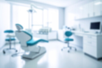Blurred dental clinic background. Defocused interior of modern dental office.
