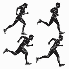 Silhouettes of Runners in Motion running sport