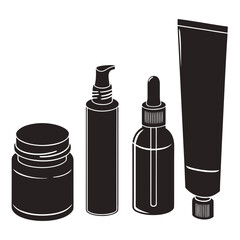Skincare And Cosmetic Containers In Black Silhouette Group