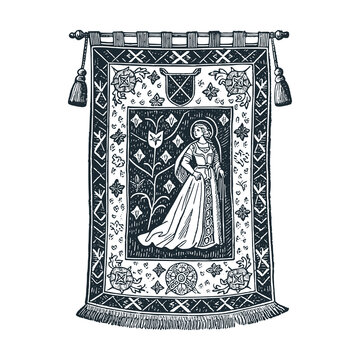 A vintage Tapestry&ndash; Black and White Icon Vector and Illustration	