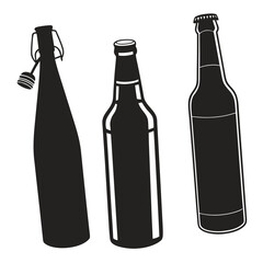 Three Black Bottle Silhouettes With Different Caps