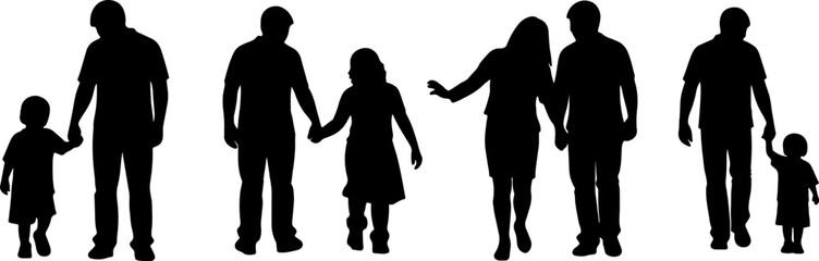 silhouette family dad mom son daughter postures family in black shapes monochrome color on white background vector