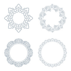 Set of decorative frames Elegant vector element for design in Eastern style, place for text. Floral gray and white borders. Lace illustration for invitations and greeting cards