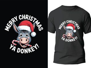 Funny Donkey Christmas T-Shirt Design with Santa Hat and Holiday Cheer - Vector Art Graphics Tee