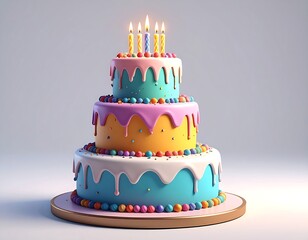 Colorful birthday cake with candles