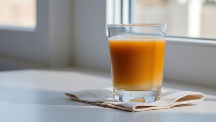 Single glass of Es Teh Tarik with visible tea and milk gradient, placed on a linen napkin, soft window light casting shadow, clean and styled scene
