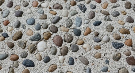 Close-up of Pebbles Embedded in Textured Concrete Surface.