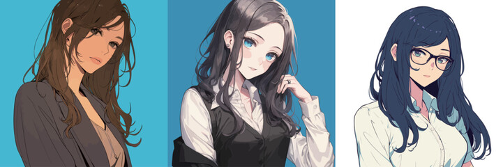 Three women showcase distinct hairstyles and outfits, each presenting a unique style and expression. They share a vibrant blue background that highlights their individuality.