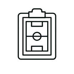 Strategic soccer game plan on clipboard, a modern outline illustration perfect for sports marketing and coaching resources with a clean, crisp design