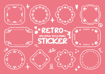 Set of hand-drawn pink color style speech bubbles Cute memo with text blank. Collection of doodle lettering speech box. Colorful dialog frame in flat design for short message. Sticker for chat retro