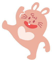 Hand drawn style cute dance bunny character flat vector. Cartoon comic happy rabbit exercise. Pink color funny easter bunny element. Baby adorable animal sticker kids preschool characters heart child