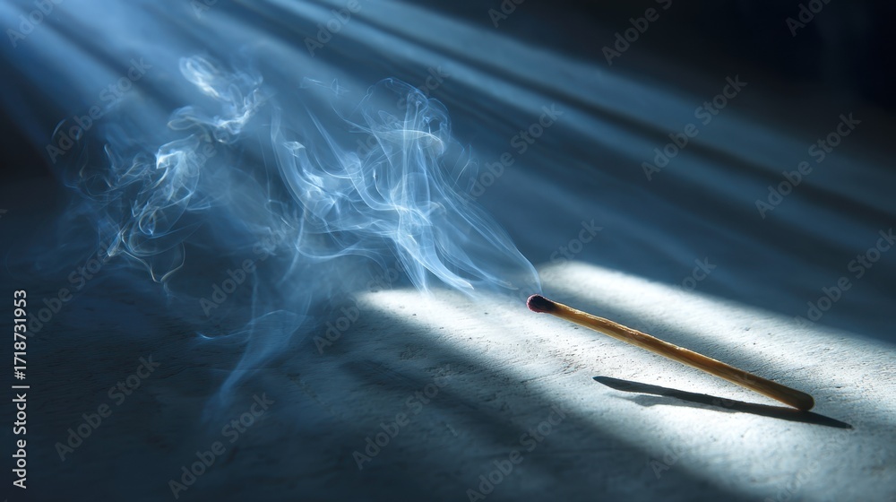 Canvas Prints matchstick with smoke and light rays in a dark setting
