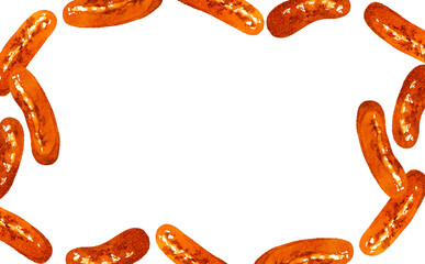 焼いたウインナーのフレーム　手描き水彩イラスト背景素材