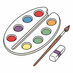 Art palette with brush and eraser on white background