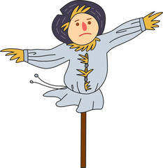 Autumn farming scarecrow design line illustration