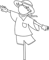 Autumn farming scarecrow design line illustration