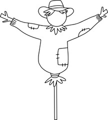 Autumn farming scarecrow design line illustration