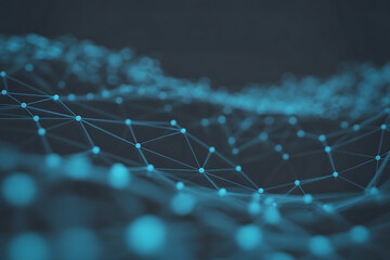 Dynamic teal network connecting data points for innovative technology solutions and futuristic design concepts