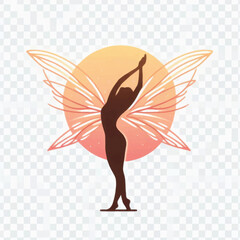 Silhouette of a woman with wings in a graceful pose.