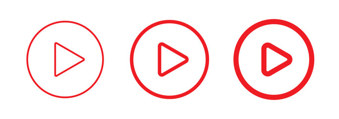 Play button icon set. Start audio or video action symbol. Video player concept . Red Play button Icon. Elements for video player. Pause, click or record button. Video player icon in red color Design.